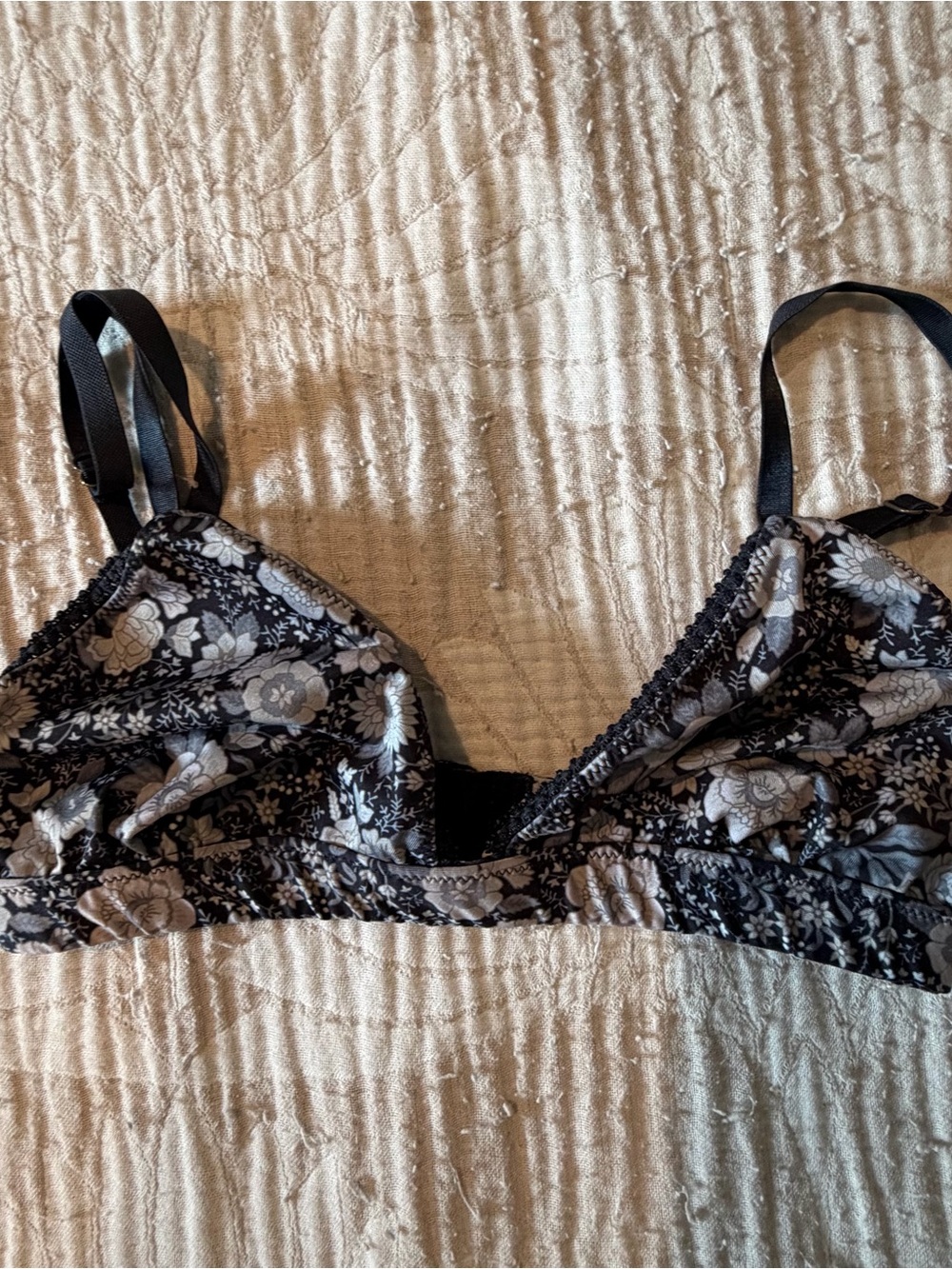 Black Floral Bralette with Lace Trim - Women's Intimates